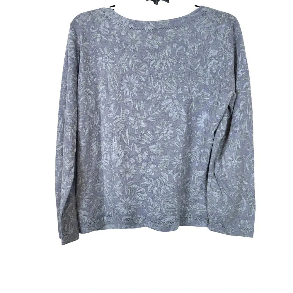 J.Jill Womens Gray Floral Long‎ Sleeve Preppy Button Cardigan Small Cottagecore - Picture 4 of 5
